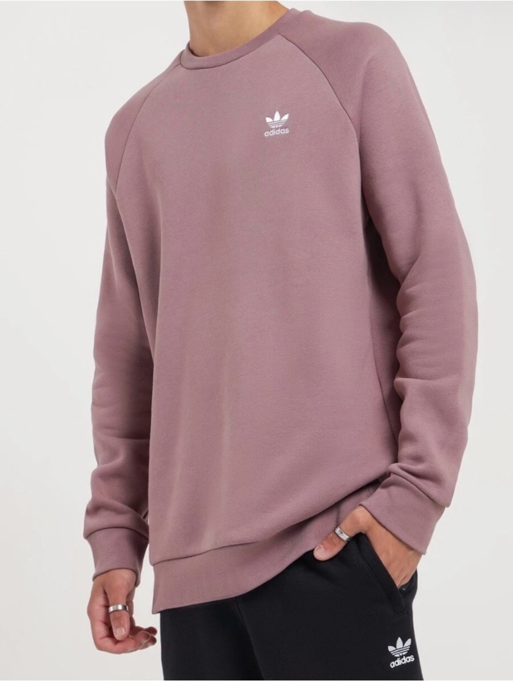 Adidas Originals Men’s Trefoil Crewneck Sweatshirt Mauve Pink Pullover M
